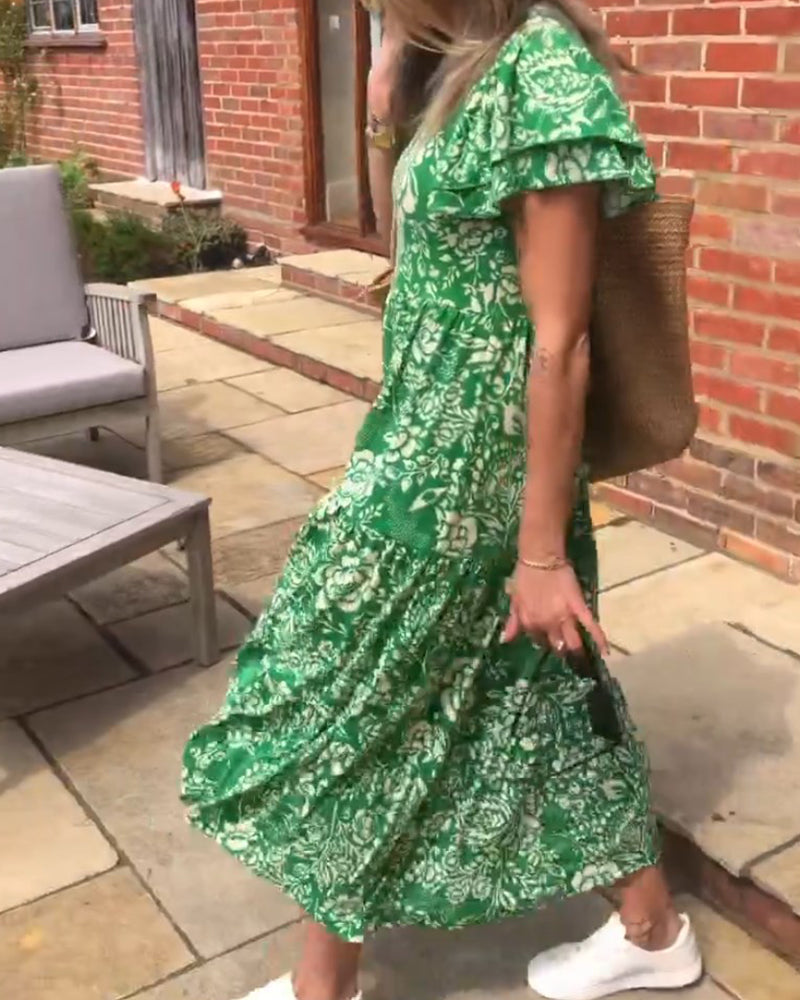 Van Beeck Amsterdam® | Lange jurk met korte mouwen en bloemenprint