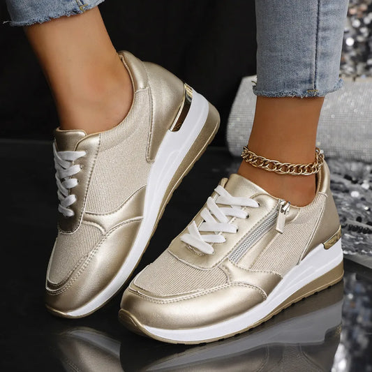 Van Beeck Amsterdam® | Comfortabele sneakers met veters en een zijrits voor dames