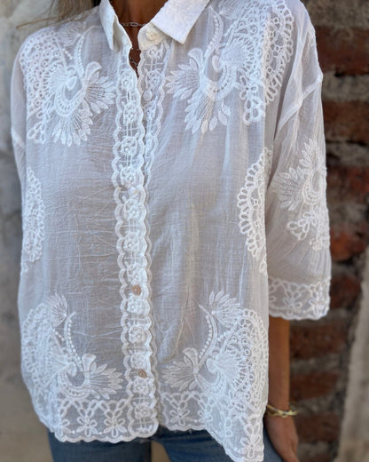 Van Beeck Amsterdam® | CHIQUE KANTEN GEBORDUURDE BLOUSE