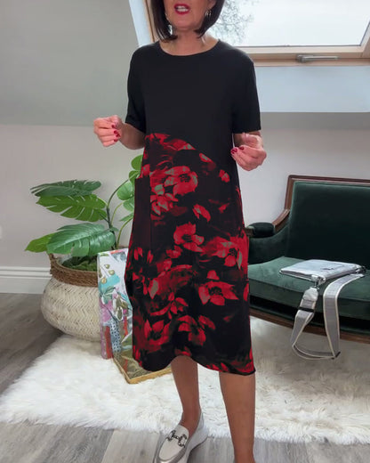 Van Beeck Amsterdam® | Patchworkjurk met Ronde Halslijn en Bloemenprint