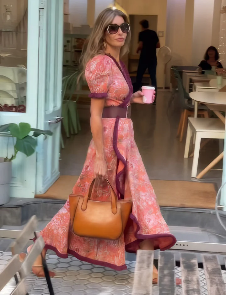 Van Beeck Amsterdam® | Elegante Roze Maxi Dress met Korte Mouwen