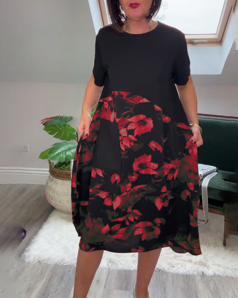 Van Beeck Amsterdam® | Patchworkjurk met Ronde Halslijn en Bloemenprint