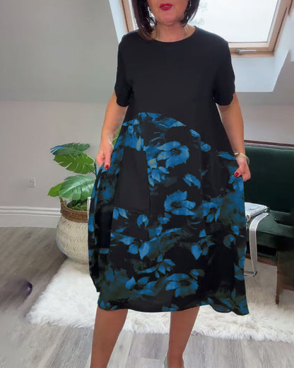 Van Beeck Amsterdam® | Patchworkjurk met Ronde Halslijn en Bloemenprint
