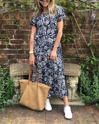 Van Beeck Amsterdam® | Lange jurk met korte mouwen en bloemenprint
