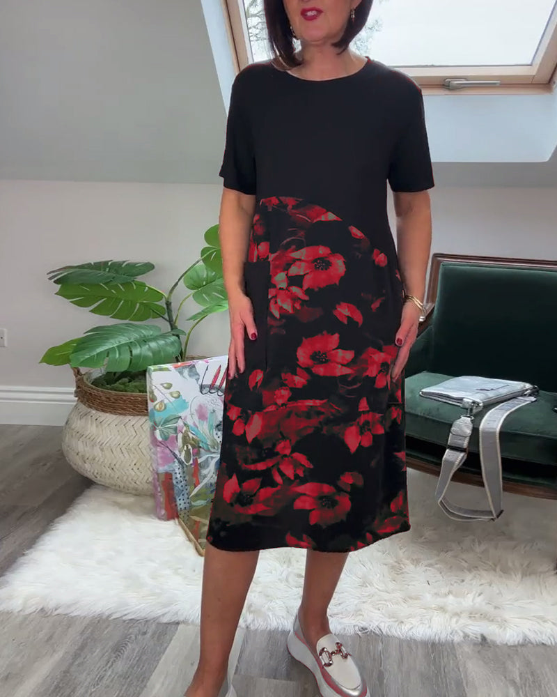 Van Beeck Amsterdam® | Patchworkjurk met Ronde Halslijn en Bloemenprint