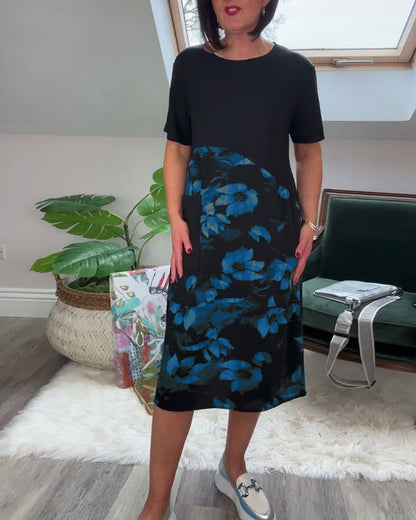 Van Beeck Amsterdam® | Patchworkjurk met Ronde Halslijn en Bloemenprint