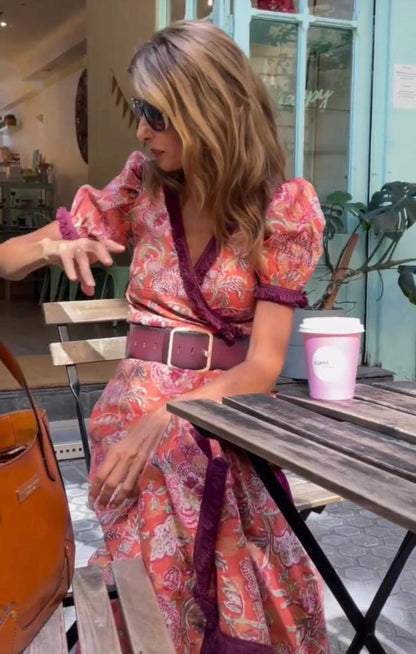 Van Beeck Amsterdam® | Elegante Roze Maxi Dress met Korte Mouwen