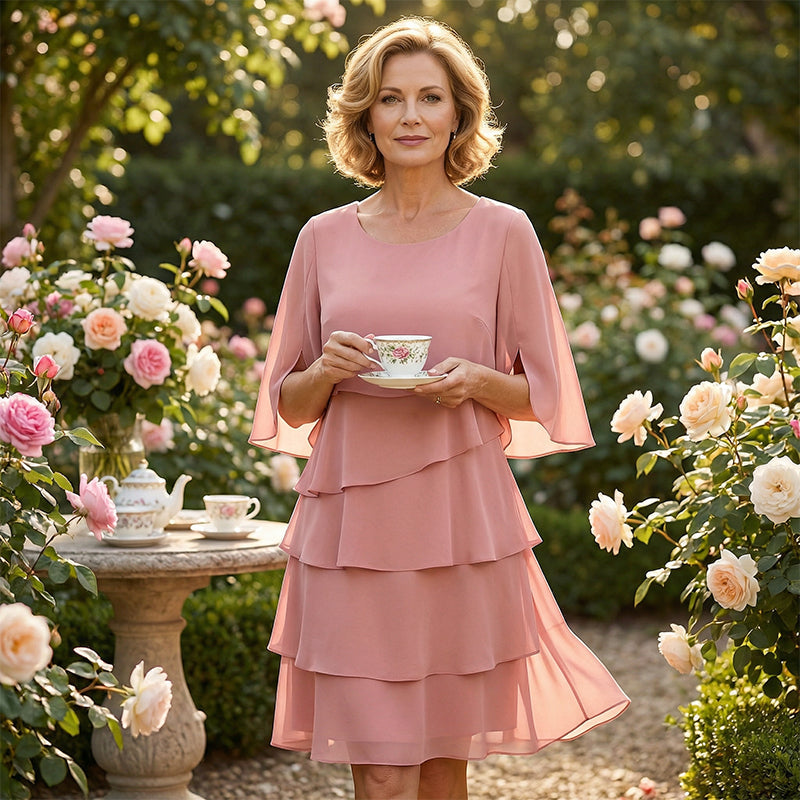 Van Beeck Amsterdam® | Elegante gelaagde jurk met ruchesmouwen voor dames