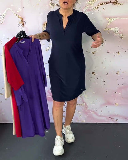 Van Beeck Amsterdam® | Effen jurk met V-hals