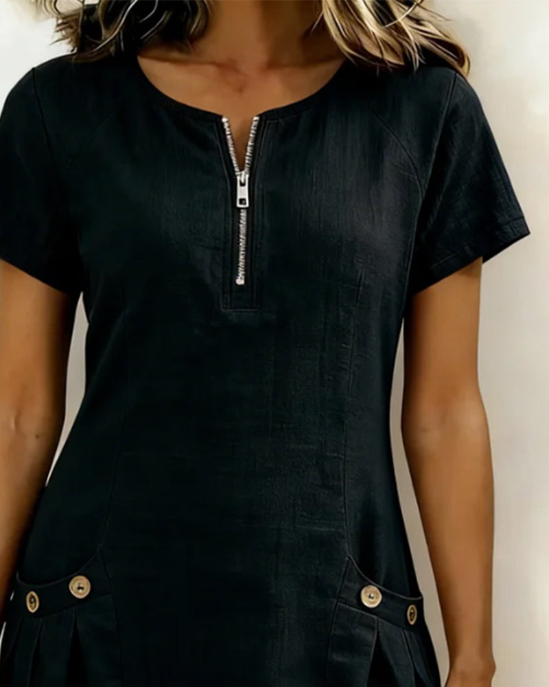 Van Beeck Amsterdam® | Katoenen jurk met ritssluiting