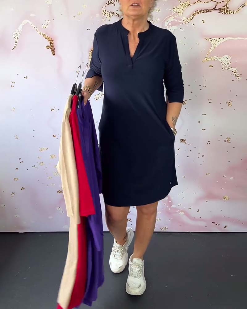 Van Beeck Amsterdam® | Effen jurk met V-hals