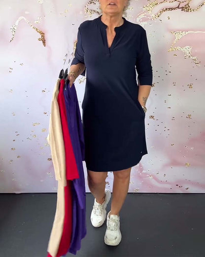 Van Beeck Amsterdam® | Effen jurk met V-hals