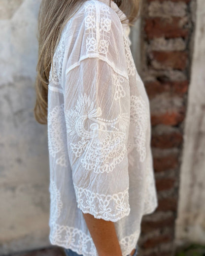 Van Beeck Amsterdam® | CHIQUE KANTEN GEBORDUURDE BLOUSE