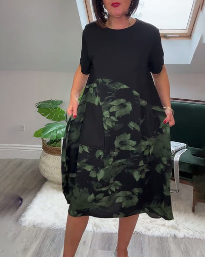 Van Beeck Amsterdam® | Patchworkjurk met Ronde Halslijn en Bloemenprint