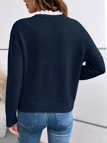 Van Beeck Amsterdam® | Chique Gebreide Trui met Elegante Kantkraag