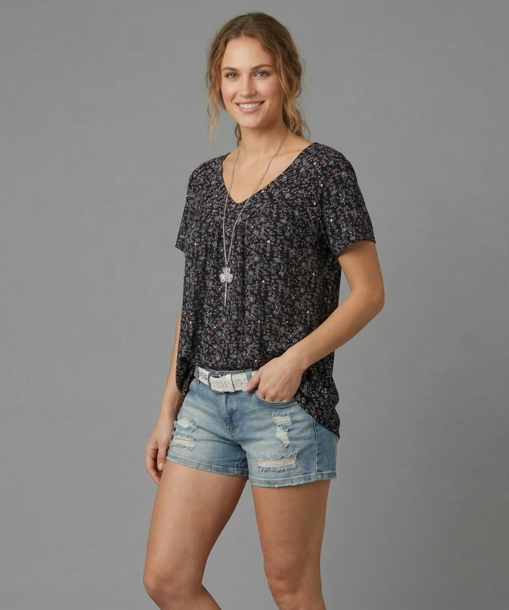 Van Beeck Amsterdam® | T-shirt Flora met V-hals