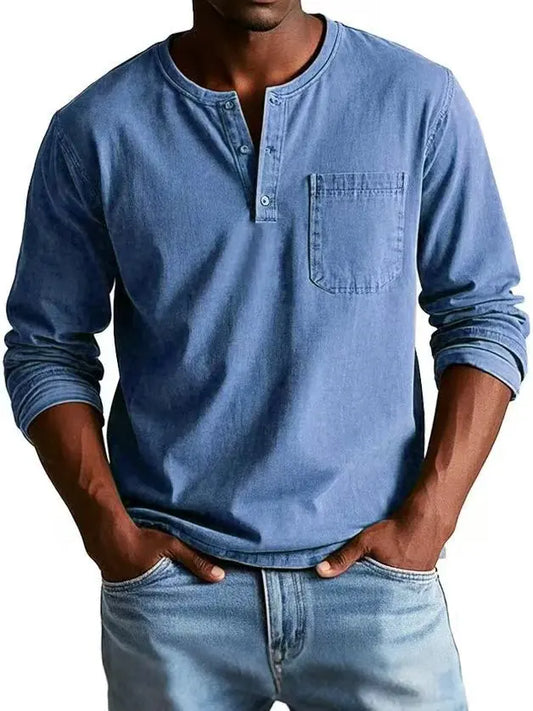 Van Beeck Amsterdam® | Comfortabel Vintage Denim Shirt met Knopen & Borstzak