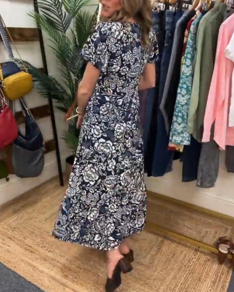 Van Beeck Amsterdam® | Lange jurk met korte mouwen en bloemenprint