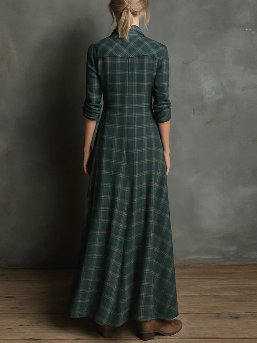 Van Beeck Amsterdam® | Lange jurk met groene geruite revers