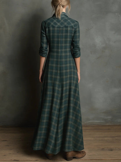 Van Beeck Amsterdam® | Lange jurk met groene geruite revers