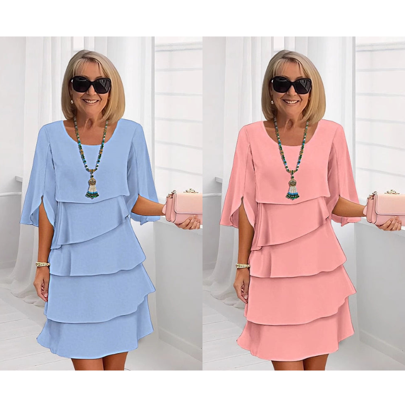 Van Beeck Amsterdam® | Elegante gelaagde jurk met ruchesmouwen voor dames
