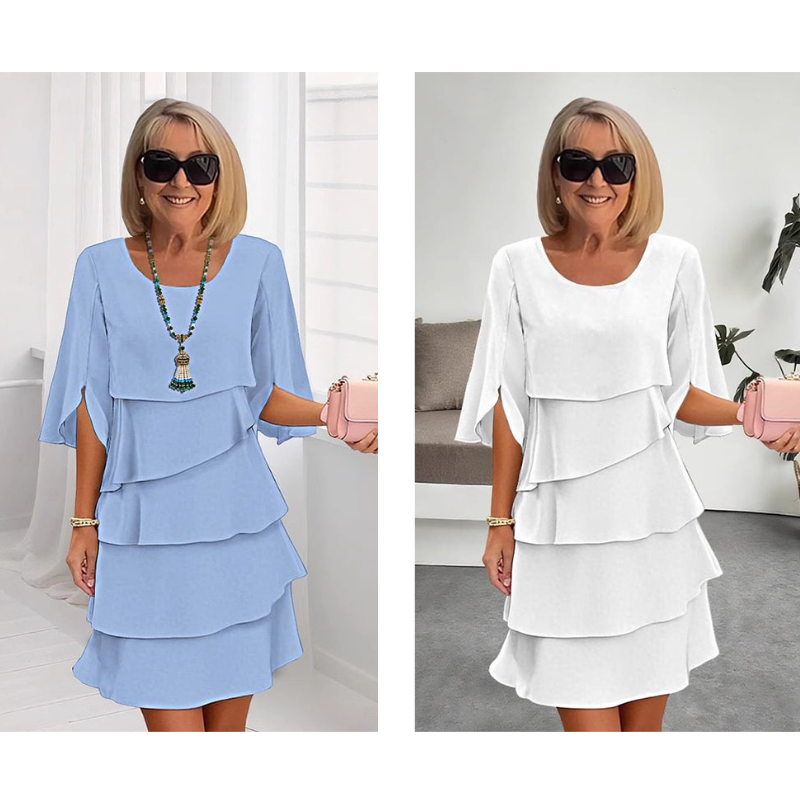Van Beeck Amsterdam® | Elegante gelaagde jurk met ruchesmouwen voor dames