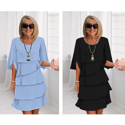 Van Beeck Amsterdam® | Elegante gelaagde jurk met ruchesmouwen voor dames