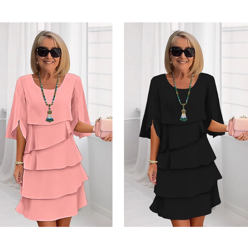Van Beeck Amsterdam® | Elegante gelaagde jurk met ruchesmouwen voor dames