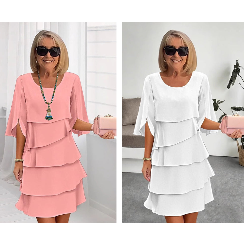 Van Beeck Amsterdam® | Elegante gelaagde jurk met ruchesmouwen voor dames