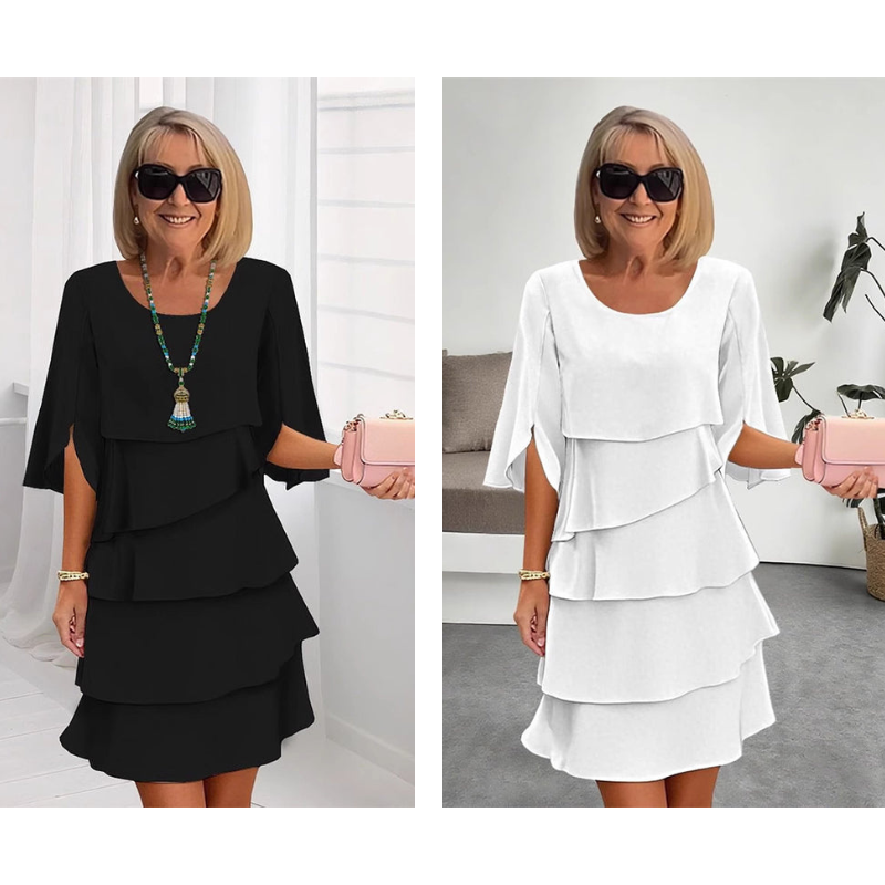 Van Beeck Amsterdam® | Elegante gelaagde jurk met ruchesmouwen voor dames