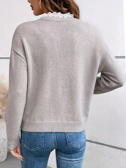 Van Beeck Amsterdam® | Chique Gebreide Trui met Elegante Kantkraag