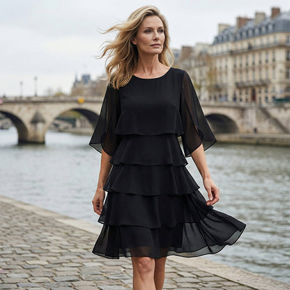 Van Beeck Amsterdam® | Elegante gelaagde jurk met ruchesmouwen voor dames