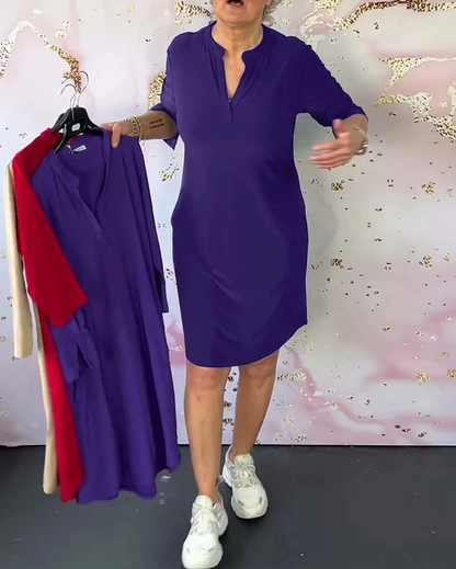 Van Beeck Amsterdam® | Effen jurk met V-hals