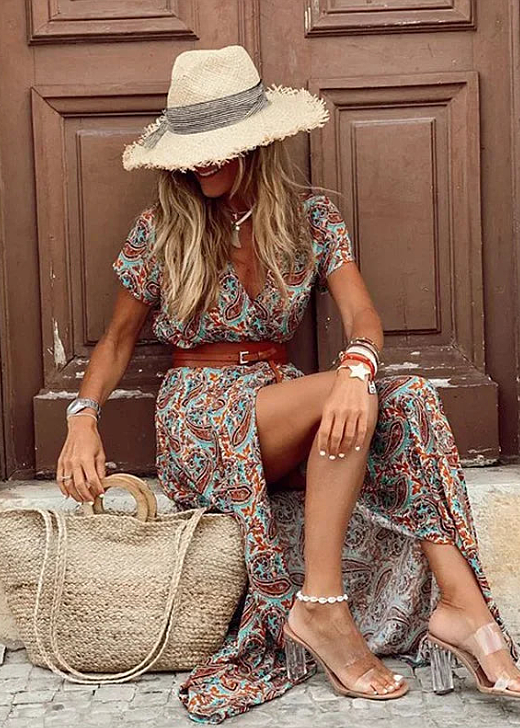 Van Beeck Amsterdam® | Luchtige boho maxi-jurk met bijpassende riem