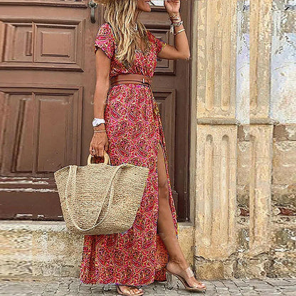 Van Beeck Amsterdam® | Luchtige boho maxi-jurk met bijpassende riem