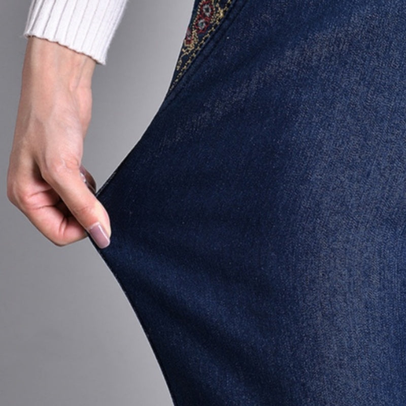 Van Beeck Amsterdam® | Damesjeans met zijzakken en elastische taille