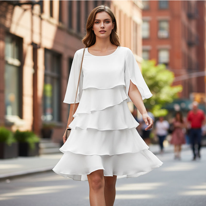 Van Beeck Amsterdam® | Elegante gelaagde jurk met ruchesmouwen voor dames